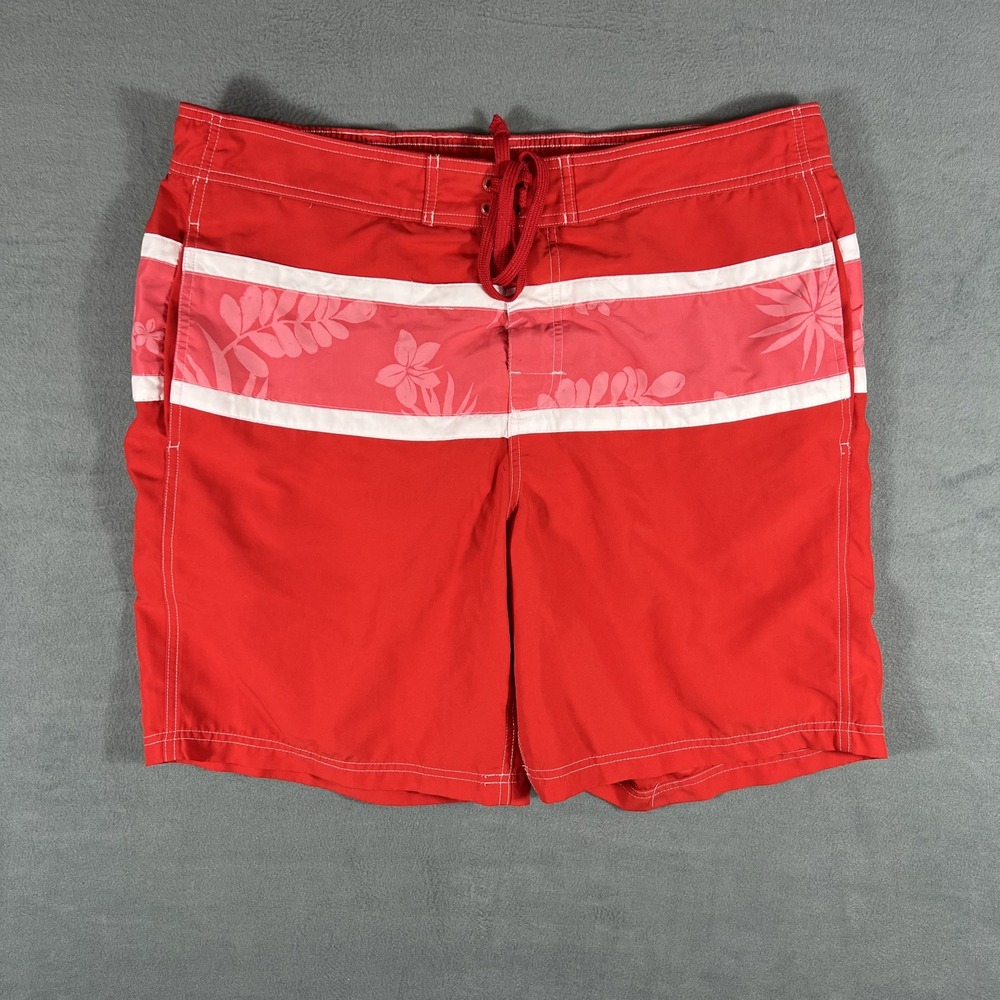 Chaps Men's XL Red Floral Swim Trunks Board Shorts Mesh Lined Drawstring Pockets